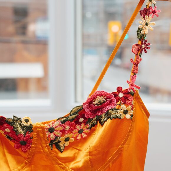 Silky Orange Dress with Embroidered Boustier - Picture 1 of 3